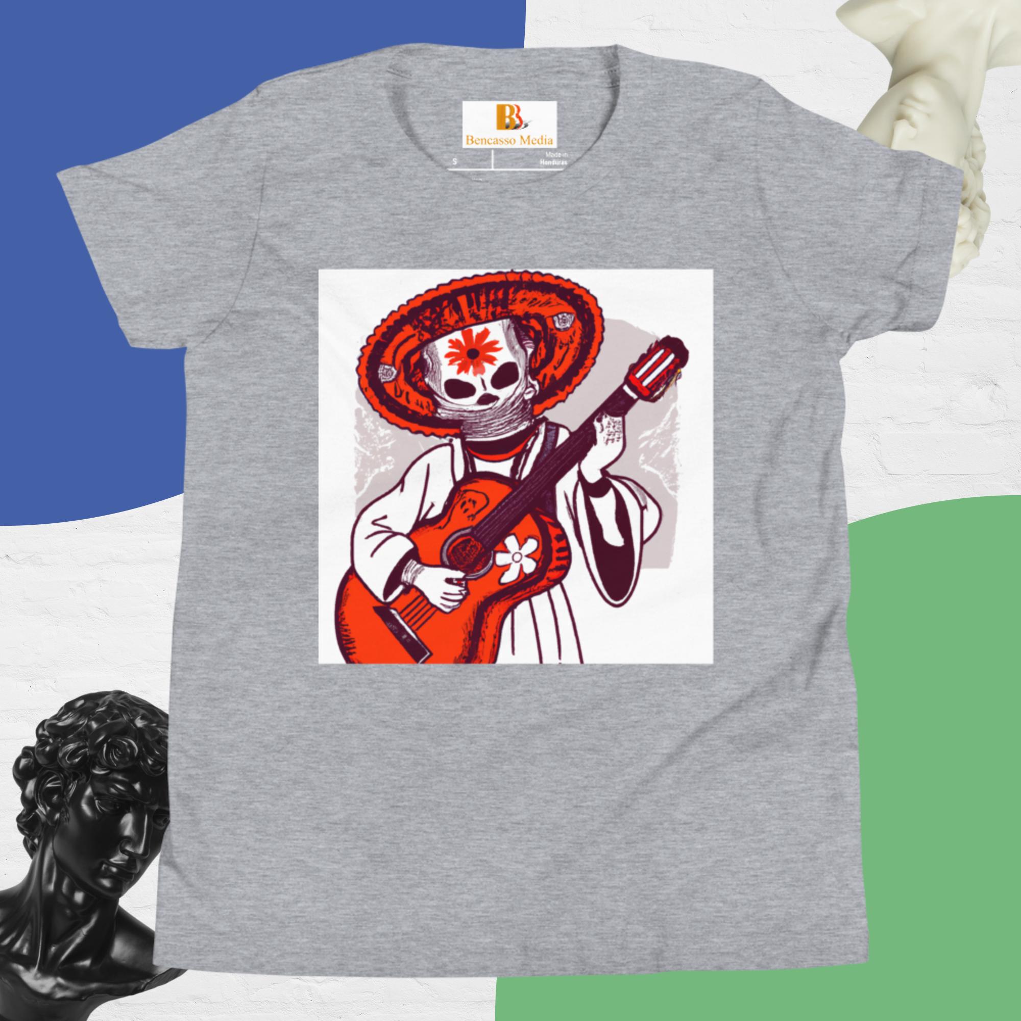 Segovianichi Guitar Day of the Dead Halloween Youth Short Sleeve T-Shirt - Image 3