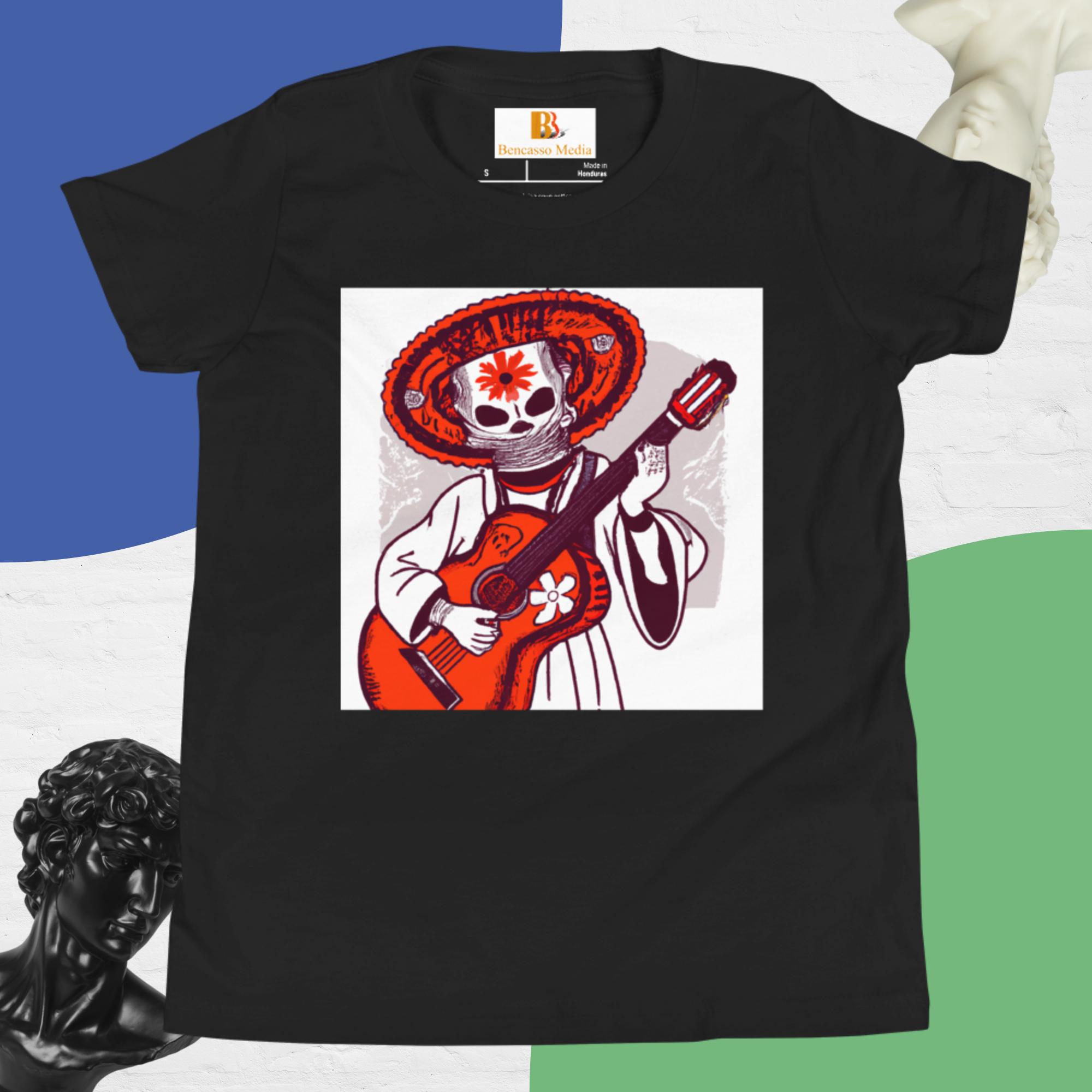 Segovianichi Guitar Day of the Dead Halloween Youth Short Sleeve T-Shirt - Image 2
