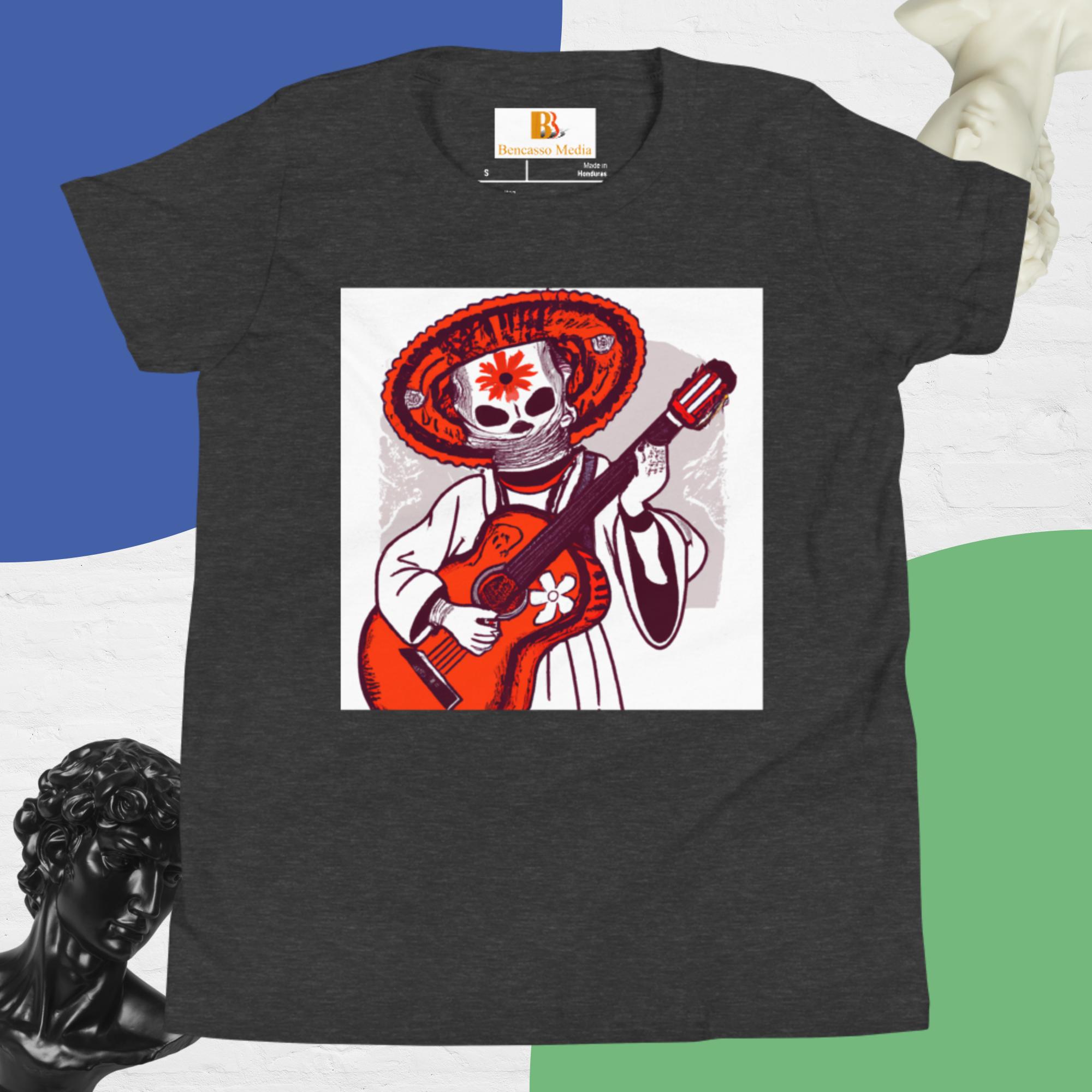 Segovianichi Guitar Day of the Dead Halloween Youth Short Sleeve T-Shirt - Image 10