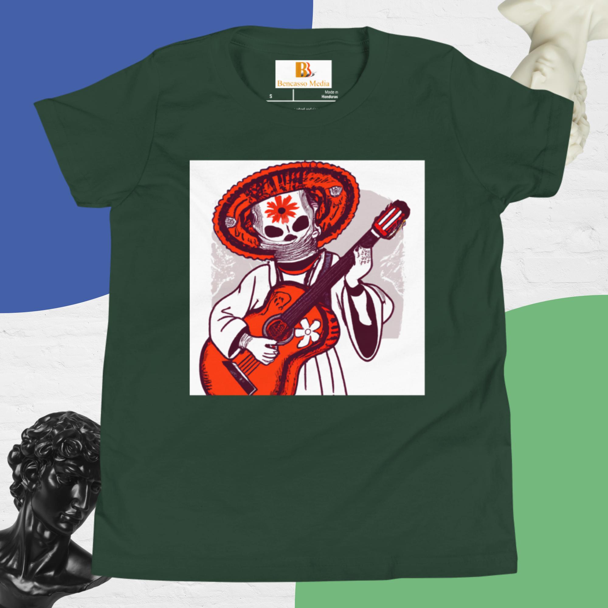 Segovianichi Guitar Day of the Dead Halloween Youth Short Sleeve T-Shirt - Image 12