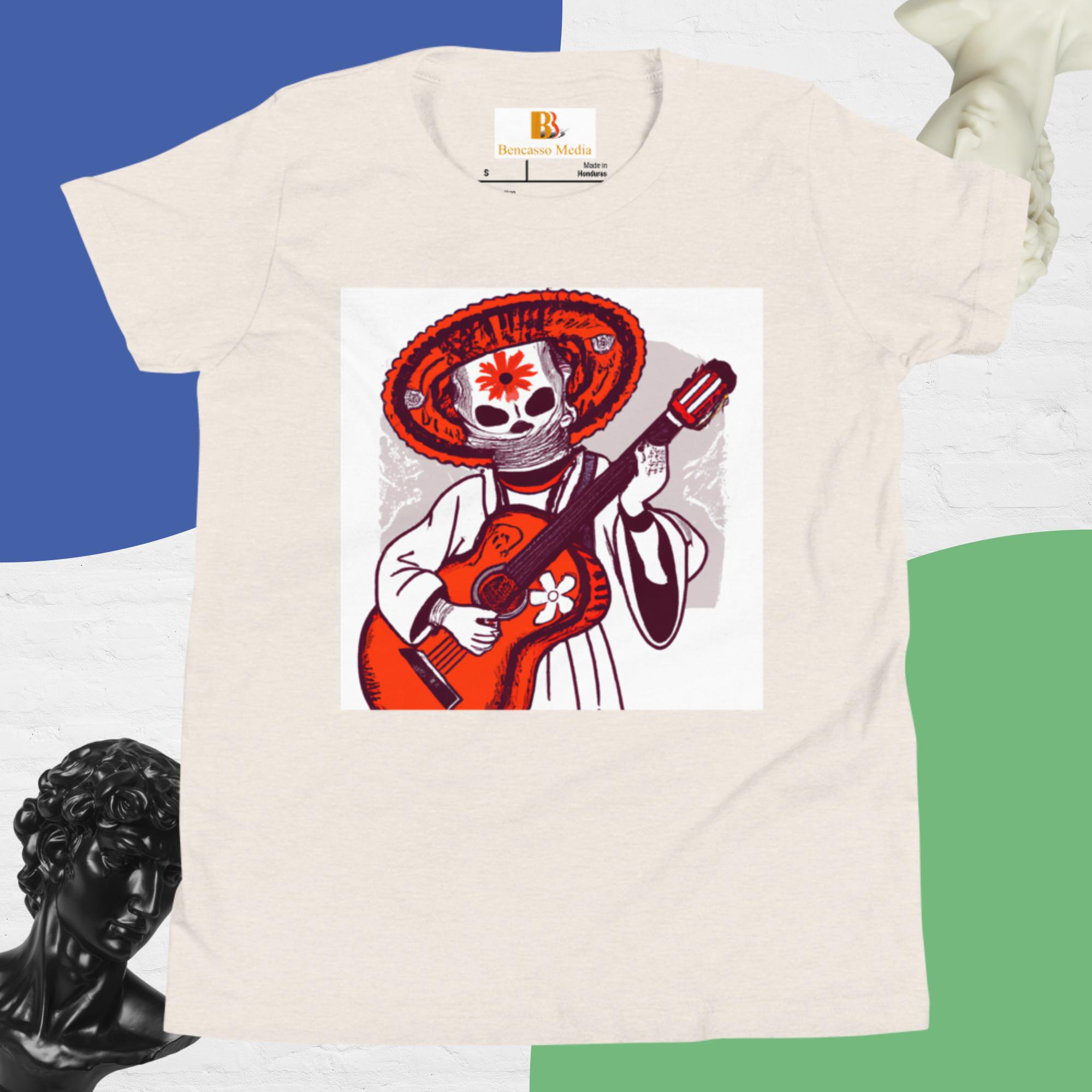 Segovianichi Guitar Day of the Dead Halloween Youth Short Sleeve T-Shirt - Image 13