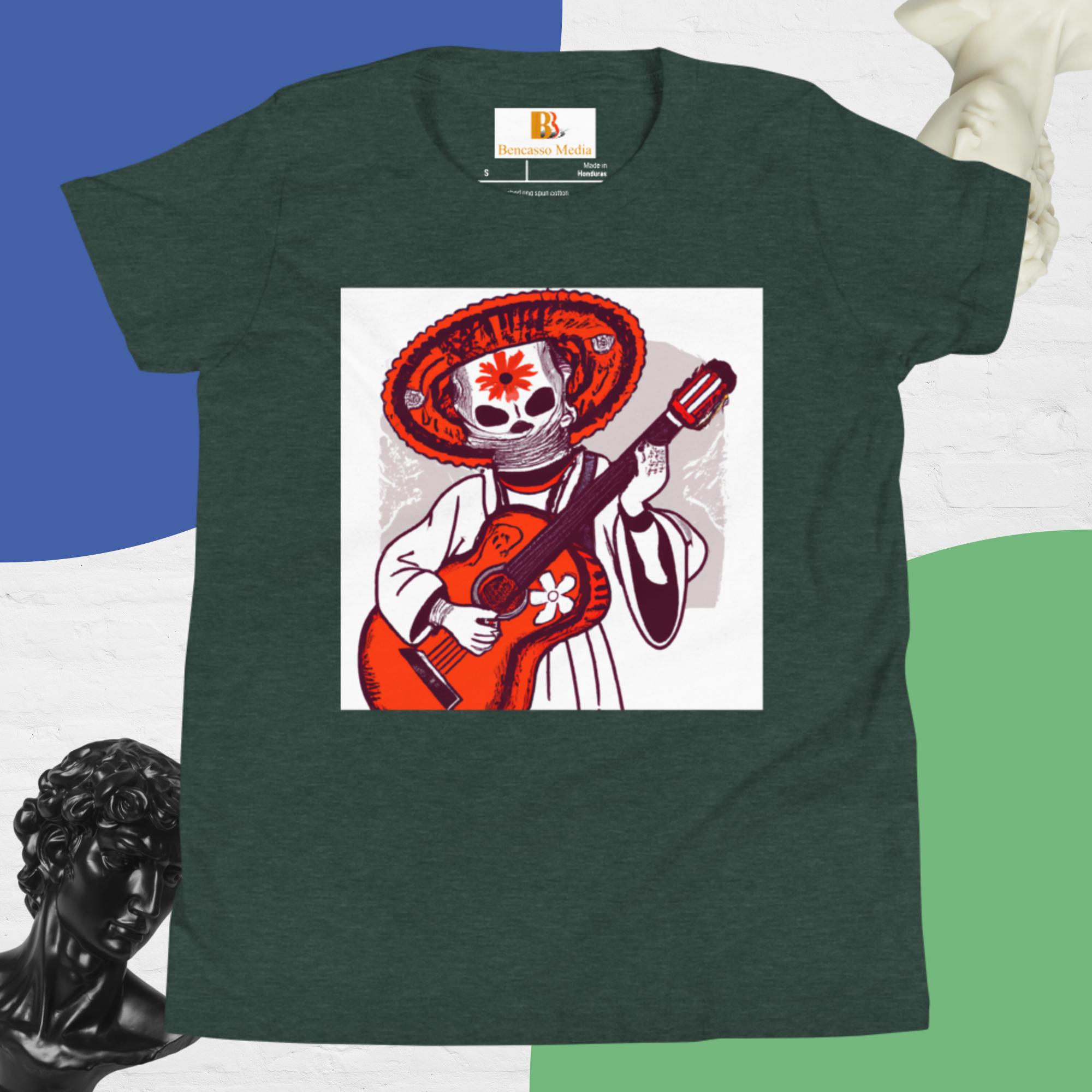 Segovianichi Guitar Day of the Dead Halloween Youth Short Sleeve T-Shirt - Image 4