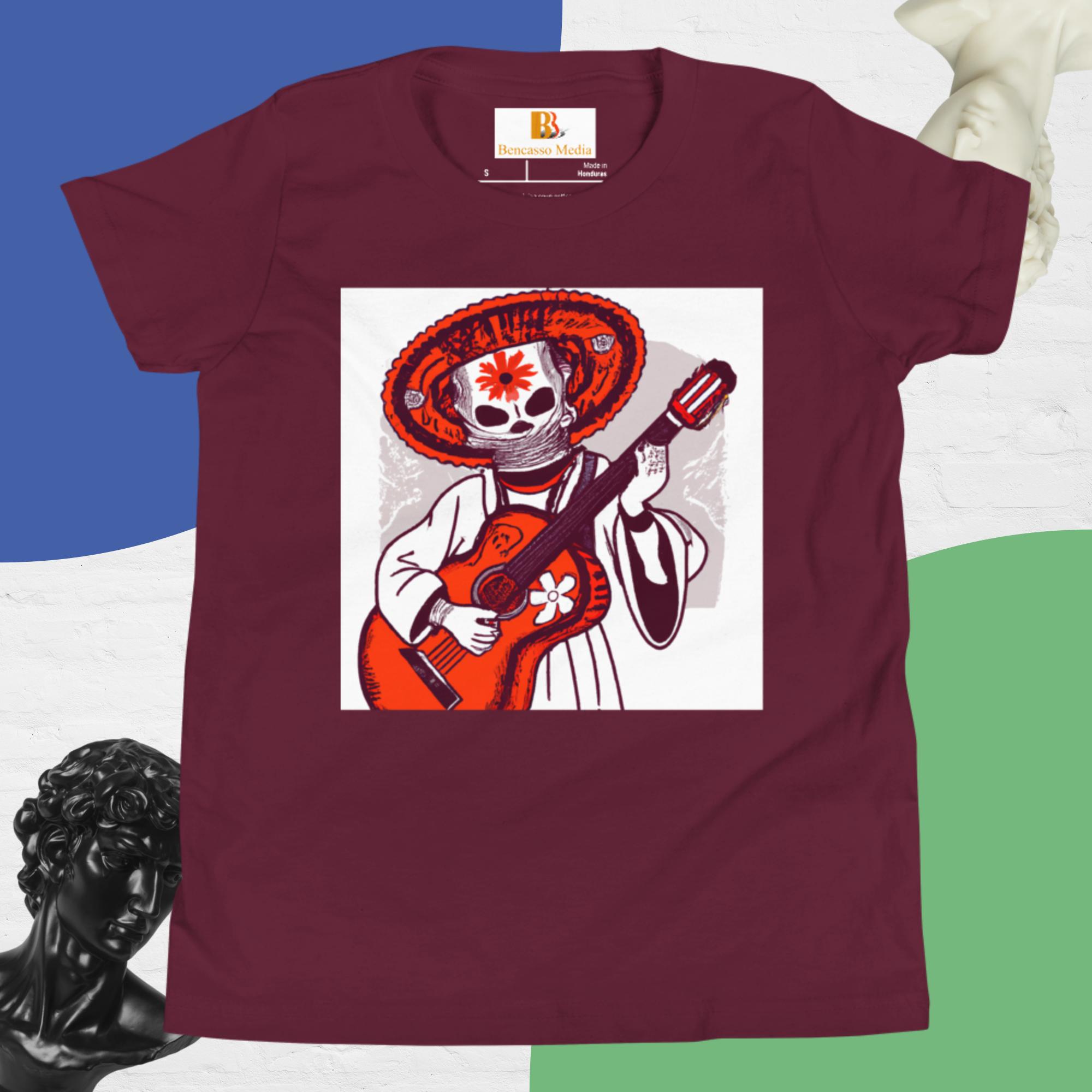 Segovianichi Guitar Day of the Dead Halloween Youth Short Sleeve T-Shirt - Image 14