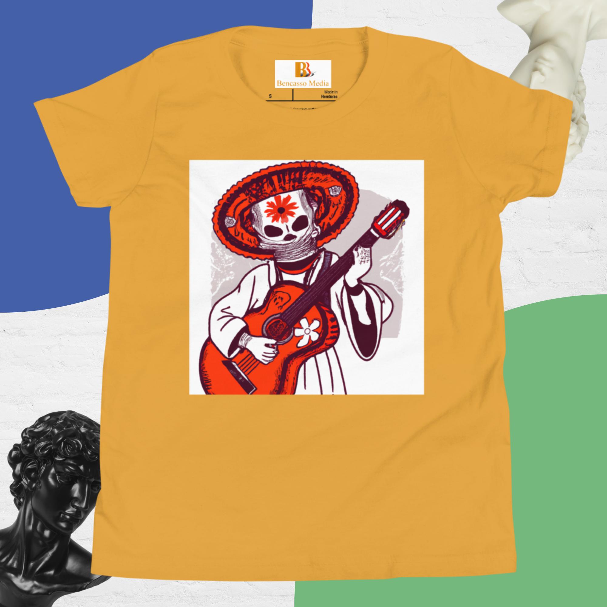 Segovianichi Guitar Day of the Dead Halloween Youth Short Sleeve T-Shirt - Image 15