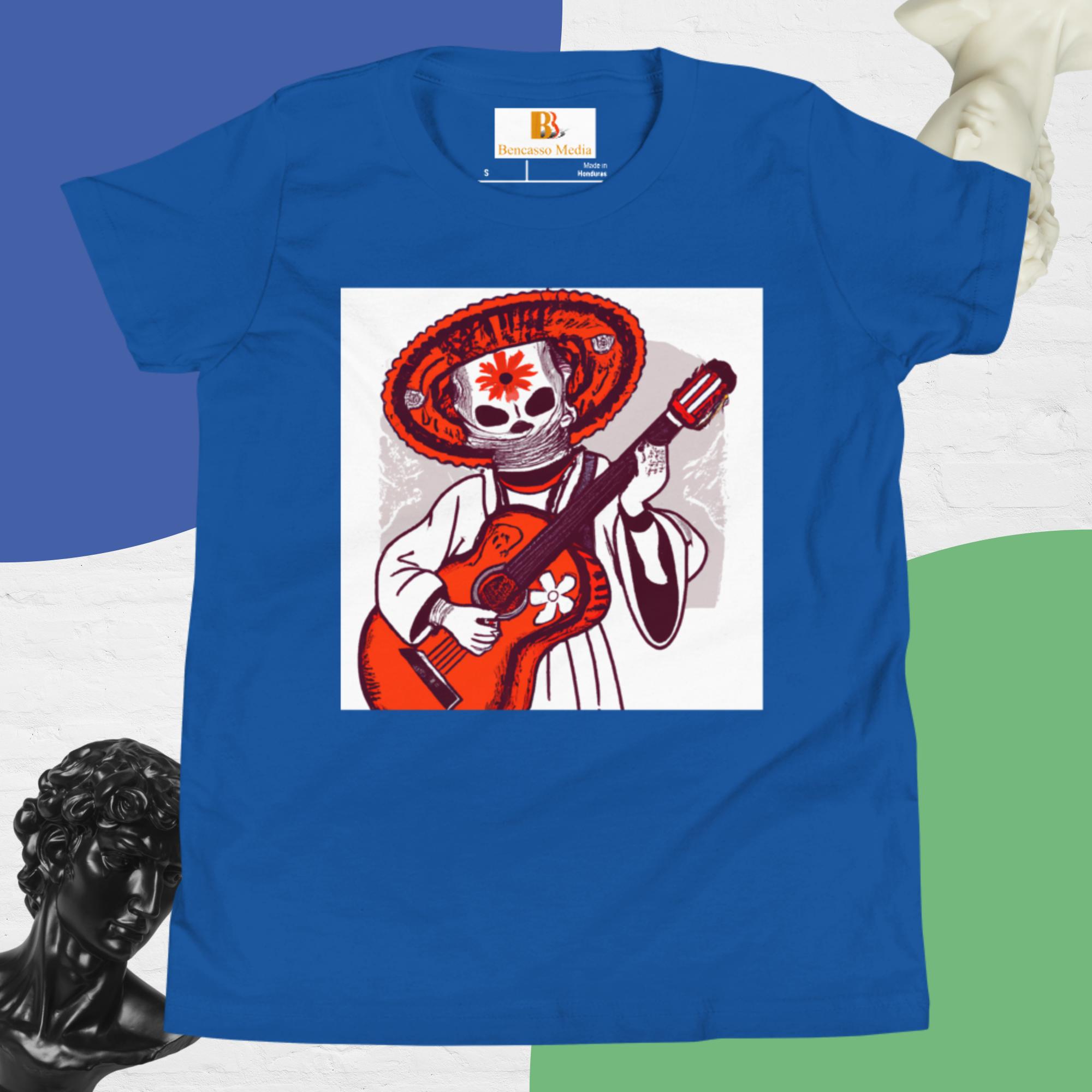 Segovianichi Guitar Day of the Dead Halloween Youth Short Sleeve T-Shirt - Image 11